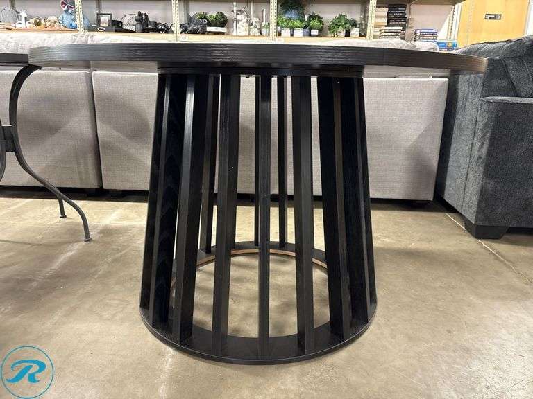 Black Round Table with Slatted Base, 47 Inch Diameter - Roller Auctions