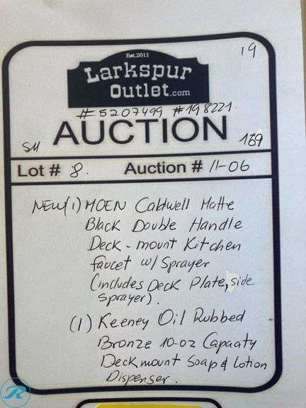 [2 Items Total] New (1) Moen Caldwell Matte Black Double Handle Deck-Mount Kitchen faucet w/ sprayer (includes deck plate side sprayer) (1) Keeney Oil Rubbed Bronze 10 oz Capacity Deck Mount Soap and Lotion Dispenser - Roller Auctions