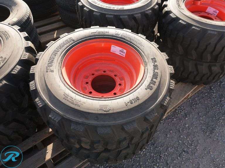 Set of (4) New Forerunner 12-16.5 SKS1 Skid Steer Tires With Wheels To Fit Bobcat - Roller Auctions
