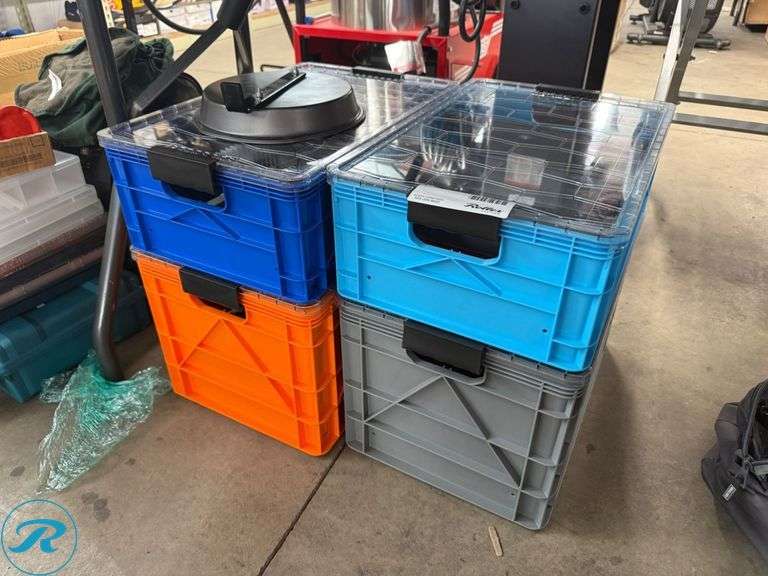 Stackable Plastic Storage Bins with Transparent Lids and Dividers - Roller Auctions