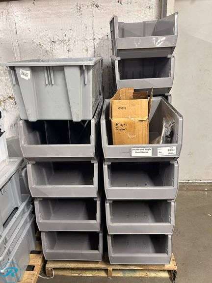 (19) Gray Plastic Storage Bins With Dividers - Roller Auctions