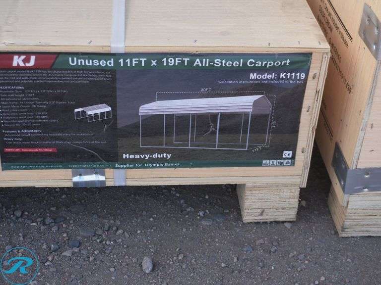 New KJ K1119 Steel Carport, 11' x 19' x 9' High - Roller Auctions