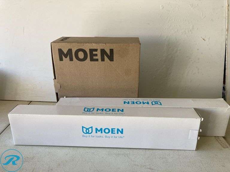 (3) (1) New Moen Dartmoor Oil-rubbed bronze 1-handle Single function 8.0-in Round Bathtub and shower Faucet (2) New Moen Dartmoor 24-in Oil Rubbed Bronze Wall mount Single Towel Bar - Roller Auctions