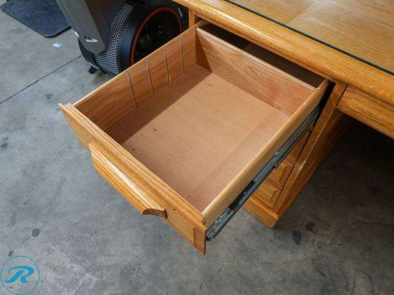 Double Pedestal Desk With Glass Top - Roller Auctions