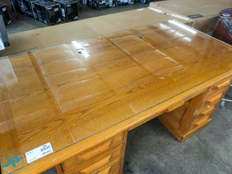 Double Pedestal Desk With Glass Top - Roller Auctions