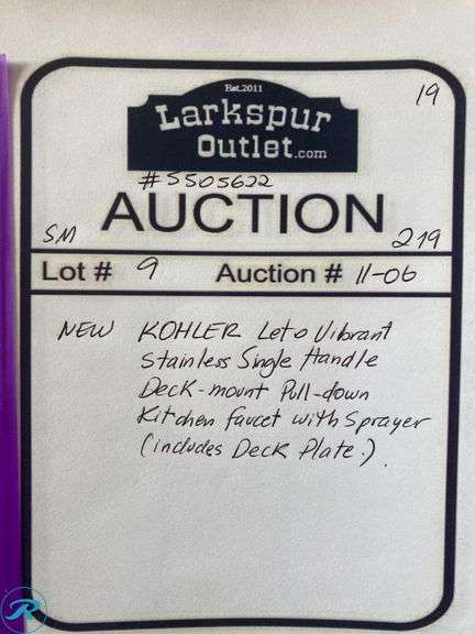 New Kohler Leto vibrant stainless single handle deck-mount pull-down kitchen faucet w/ sprayer (includes deck plate) - Roller Auctions