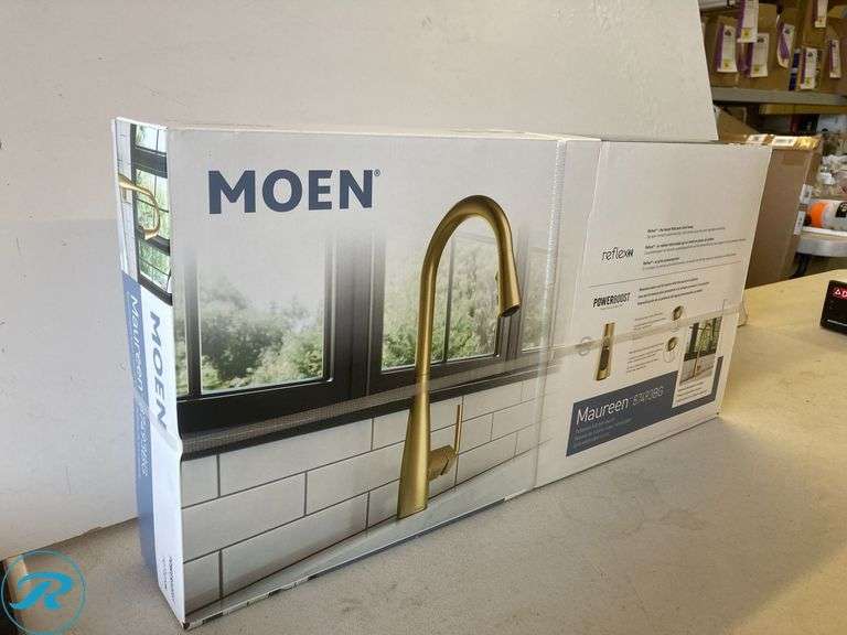 New Moen Maureen Brushed Gold Single Handle Deck Mount Pull Down Kitchen Faucet w/ sprayer - Roller Auctions
