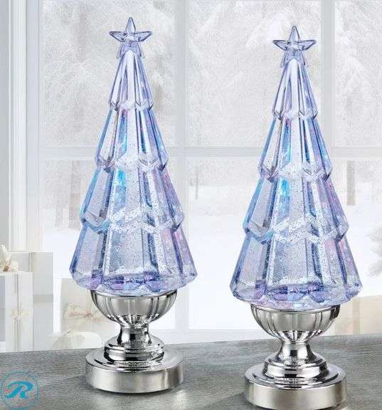 14" Lighted Glitter Tree Lantern, Set of 2- New/ (1) Unit isn't  Lighting up; (2) Holiday Lantern with LED- New/ (1) Missing Cord - Roller Auctions
