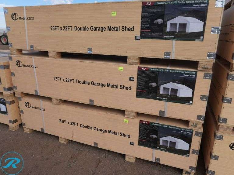 New KJ K2223 Double Garage Metal Shed, 23' x 22' x 13' High - Roller Auctions