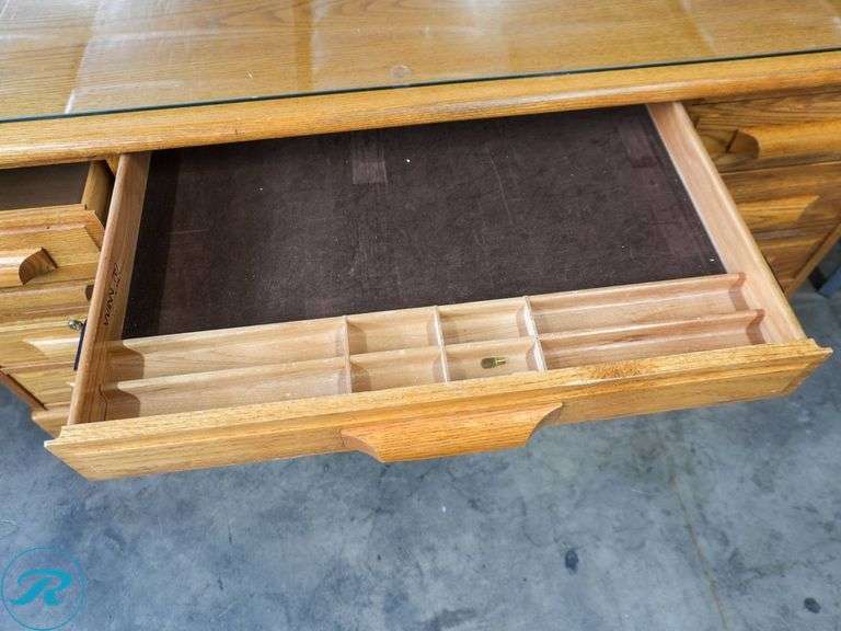 Double Pedestal Desk With Glass Top - Roller Auctions