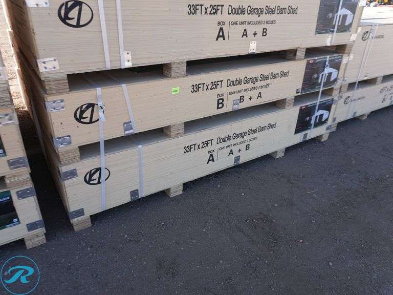 New KJ K3325 Double Garage Metal Shed, 33' x 25' - Roller Auctions