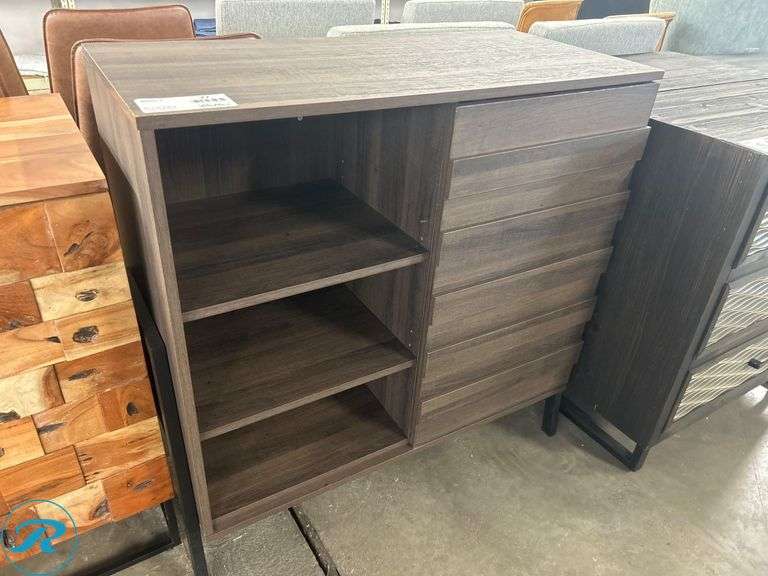 Wooden Cabinet With Open Shelves and Hidden Compartment, 34″x16″x35″