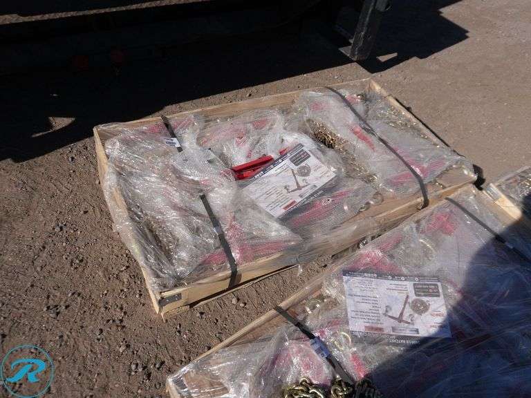 New Land Honor LHR-RC5400 Ratchet Binder And Chain Set Consisting Of: (8) 5400 lb. Ratchet Binders, (16) 5/16" X 20' G70 Transport Chains - Roller Auctions