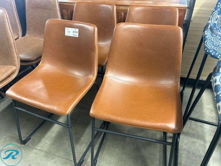 (4) Brown Faux Leather Chairs with Metal Frames