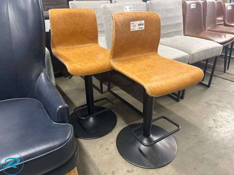 (2) New Pacific Direct Jayden KD Low Back Gaslift Bar Stools, Vintage Cedar Upholstery