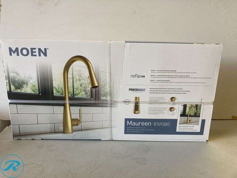 New Moen Maureen Brushed Gold Single Handle Deck Mount Pull Down Kitchen Faucet w/ sprayer - Roller Auctions