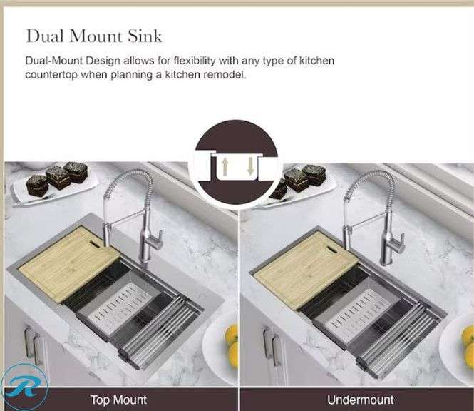 (1) New allen + roth Dennison Drop-in or undermount 33-in x 22-in Stainless steel Single bowl 18 -Gauge Workstation Kitchen Sink All-in-One Kit - Roller Auctions