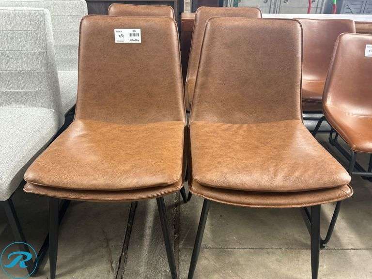 (4) Coaster 115472 Brown Faux Leather Dining Chairs with Black Metal Legs - Roller Auctions