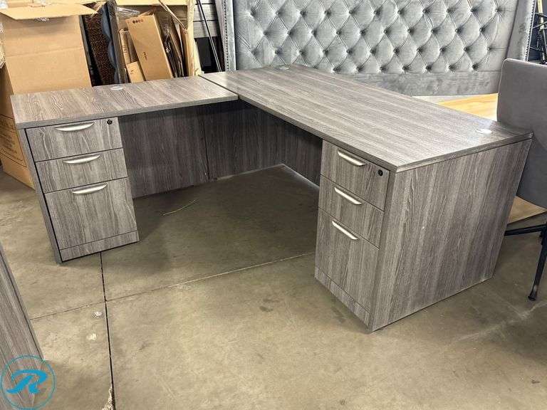 L-Shaped Office Desk 71″ x 30″ with 42” Left Return and Matching 31” x 22” Cabinet