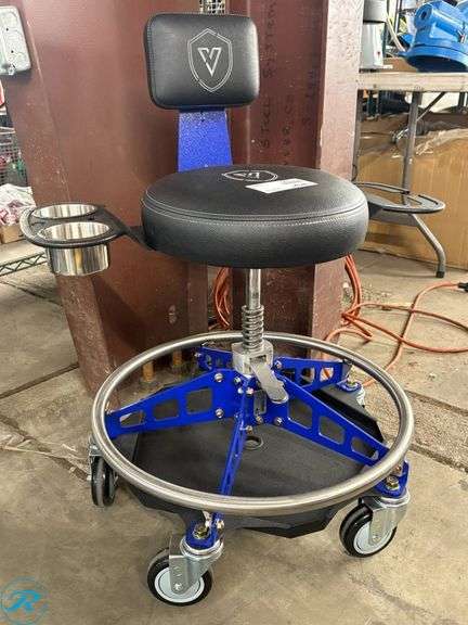 Vyper Rolling Shop Stool with Adjustable Backrest and Storage - Roller Auctions
