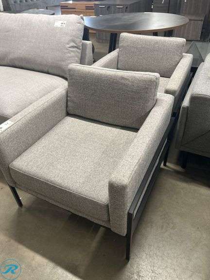 (2) Upholstered Armchairs With Gray Textured Fabric and Metal Bases