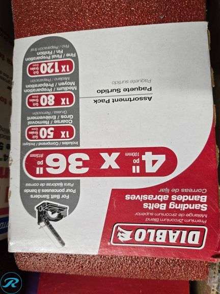 Electric Belt Sander and (2) Trays of Sanding Belts - Roller Auctions