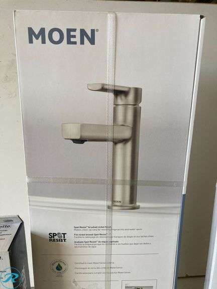 [3 Items Total] New (1) Moen Rinza Spot Resist Brushed Nickel Single Hole 1-handle water sense high-arc residential handle bath sink faucet with drain (1) Kohler Desette 24" vibrant brushed nickel wall mount single towel bar (1) Kohler Desette vibrant brushed nickel wall mount single post toilet paper holder 1 rolls - Roller Auctions