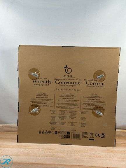 32" Flocked Pre-Lit LED Decorated Artificial Wreath- New - Roller Auctions