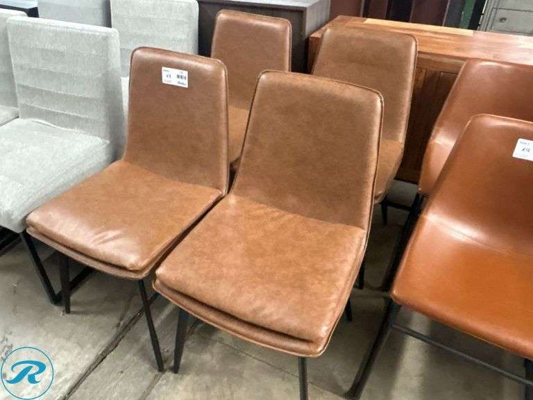 (4) Coaster 115472 Brown Faux Leather Dining Chairs with Black Metal Legs