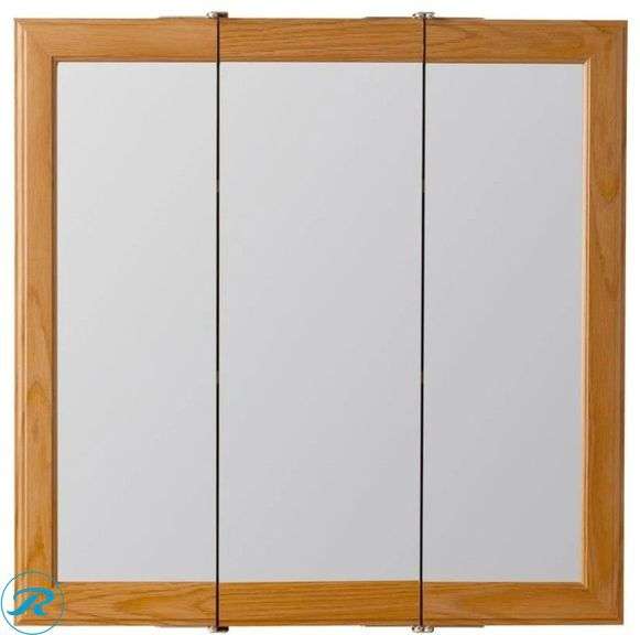 Project Source 24.25-in x 24-in Surface Mount Oak Mirrored Medicine Cabinet