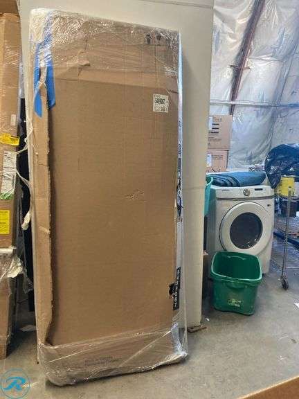 (1) MAAX Manhattan Brushed Nickel 57-in to 60-in W x 68-in H Frameless Clear Glass Pivot Shower door (Box has damage- PRODUCT in perfect condition) - Roller Auctions