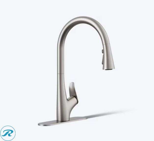 New Kohler Leto vibrant stainless single handle deck-mount pull-down kitchen faucet w/ sprayer (includes deck plate)