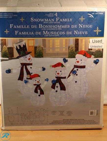 Family of 4 LED Snowmen - Used/Untested And Glue Spots