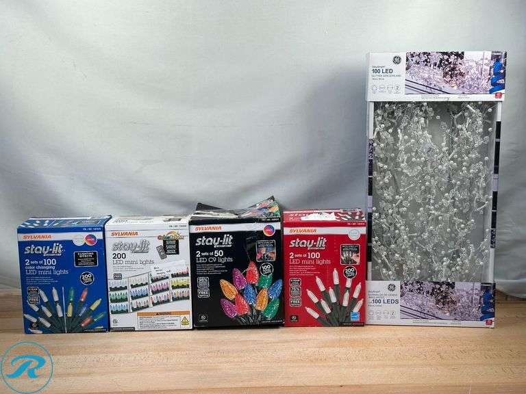 (4) Assorted Sylvania: Stay-Lit Platinum LED Christmas Lights- Used/ 200 ct has problems staying Lit ; GE: StayBright 100 LED Glitter Gem Garland- New