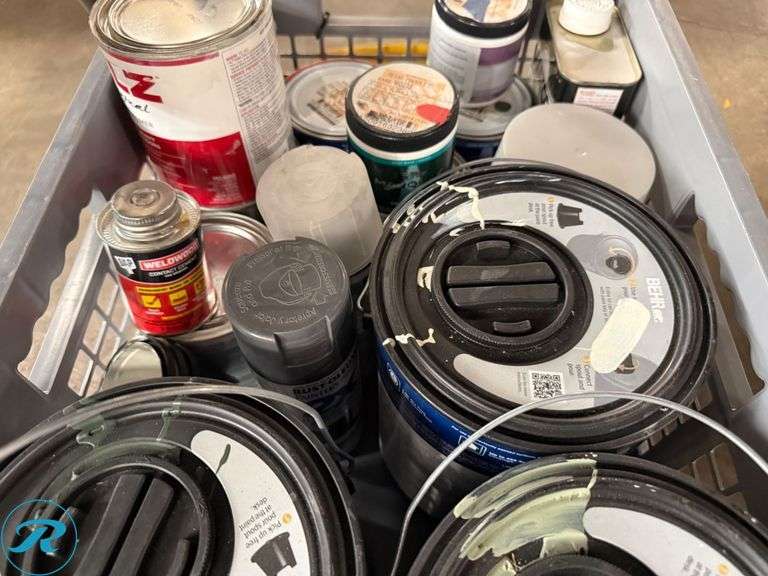 Crate of Paints, Including Behr Marquee and Rust-Oleum - Roller Auctions