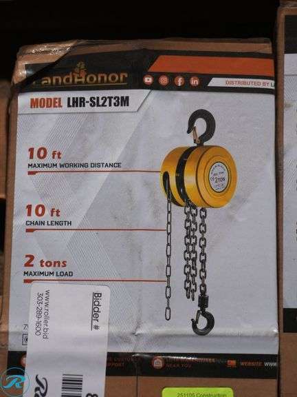 New Land Honor LHR-2L2T3M 2-Ton Hand Chain Hoist - Roller Auctions