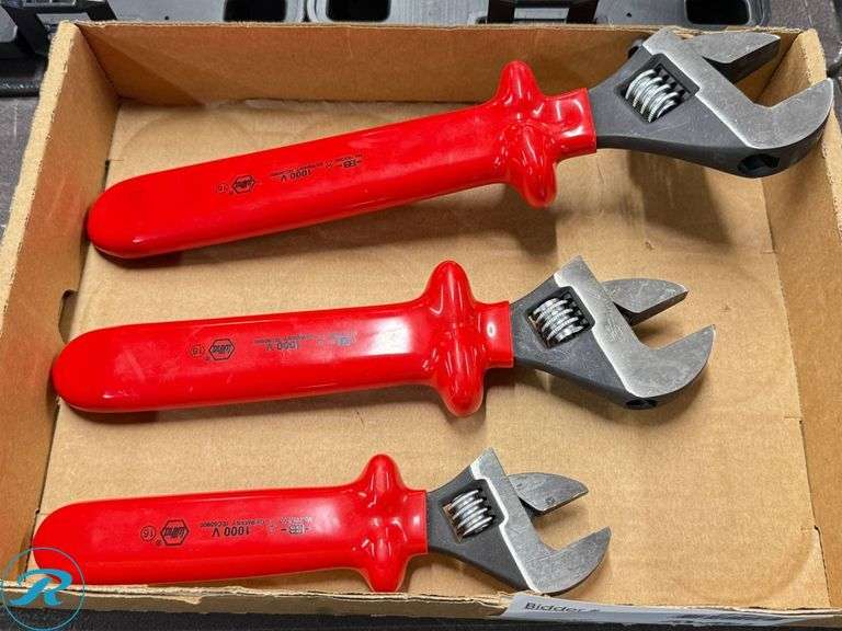 (3) Wiha Insulated Adjustable Wrenches, 1000V Rated - Roller Auctions