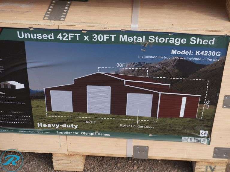 New KJ K4230G Metal Storage Shed, 42' x 30' - Roller Auctions