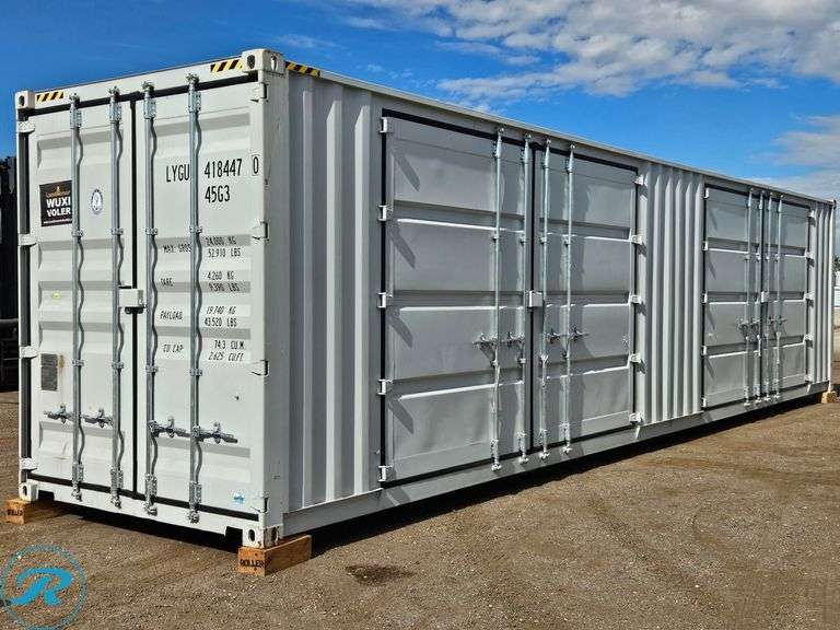 New 2025 40' Steel Storage Container, High Cube, 9'6" High x 8' Wide, (2) Double Door Side Openings - Roller Auctions