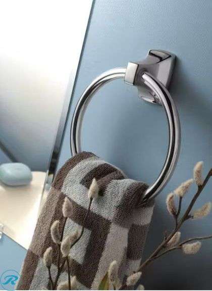 (3) (1) New Project Source Chrome 4-in centerset 2-handle WaterSense High-arc Residential Handle Bathroom Sink Faucet with Drain with Deck Plate (1) New Moen Adler 24-in Chrome Wall mount Single Towel Bar (1) New Moen Contemporary Towel Ring in Chrome - Roller Auctions