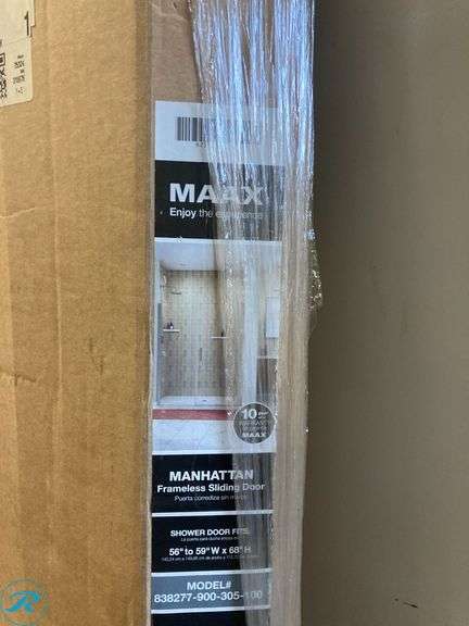 (1) MAAX Manhattan Brushed Nickel 57-in to 60-in W x 68-in H Frameless Clear Glass Pivot Shower door (Box has damage- PRODUCT in perfect condition) - Roller Auctions