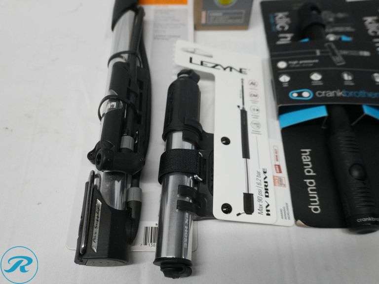 Bike Accessories Including Crank Brothers Klic HP and HV Pumps, Lezyne Pump, Knog Cobber Light, and Serfas Grifter Tool - Roller Auctions