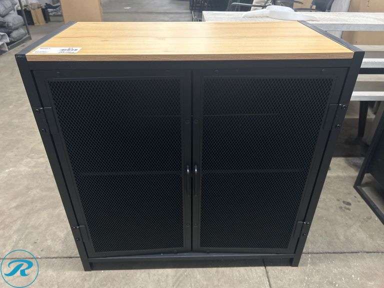 Metal Storage Cabinet With Wood Top and Mesh Doors - Roller Auctions