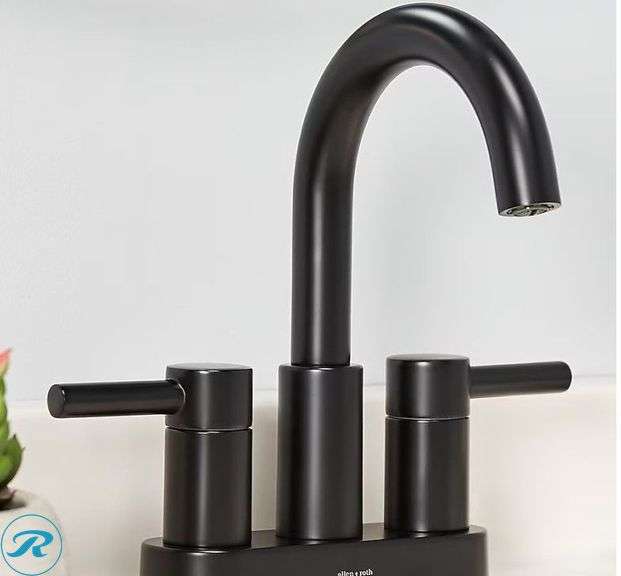 (3)(1) New allen + roth Harlow Matte Black 4-in centerset 2-handle WaterSense High-arc Residential Handle Bathroom Sink Faucet with Drain with Deck Plate (2) New Moen Dartmoor 24-in Oil Rubbed Bronze Wall mount Single Towel Bar - Roller Auctions