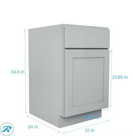 (1) Overlake 21-in W x 34.5-in H x 24-in D Gray Base Ready to assemble (RTA) Plywood Cabinet Recessed Panel Shaker