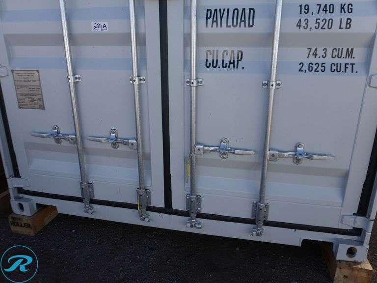 New 2025 40' Steel Storage Container, High Cube, 9' 6" High x 8' Wide, (4) Double Door Side Openings (Container Damaged Both Sides, With Hole in Door on Right Side) - Roller Auctions