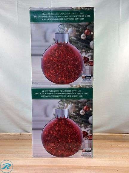 (2) Glass Oversized Ornament with LED- New/ Open Box