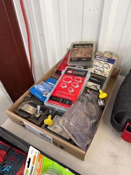 Tray of Hose Clamp Kits and Safety Glasses Set