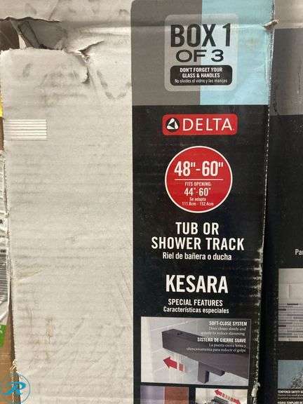 (1) Delta Kesara Matte Black 53-in to 60-in W x 60.75-in H Frameless Clear Glass Sliding Soft Close Bathtub door - Roller Auctions