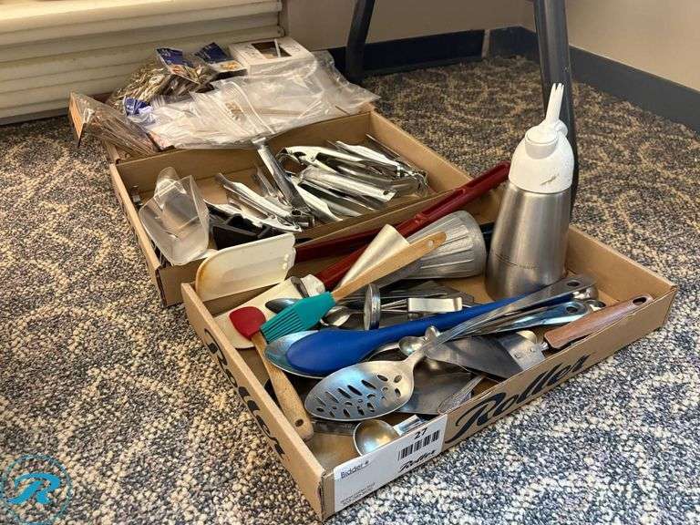 (2) Trays of Kitchen Utensils and Food Preparation Tools With Disposable Skewers